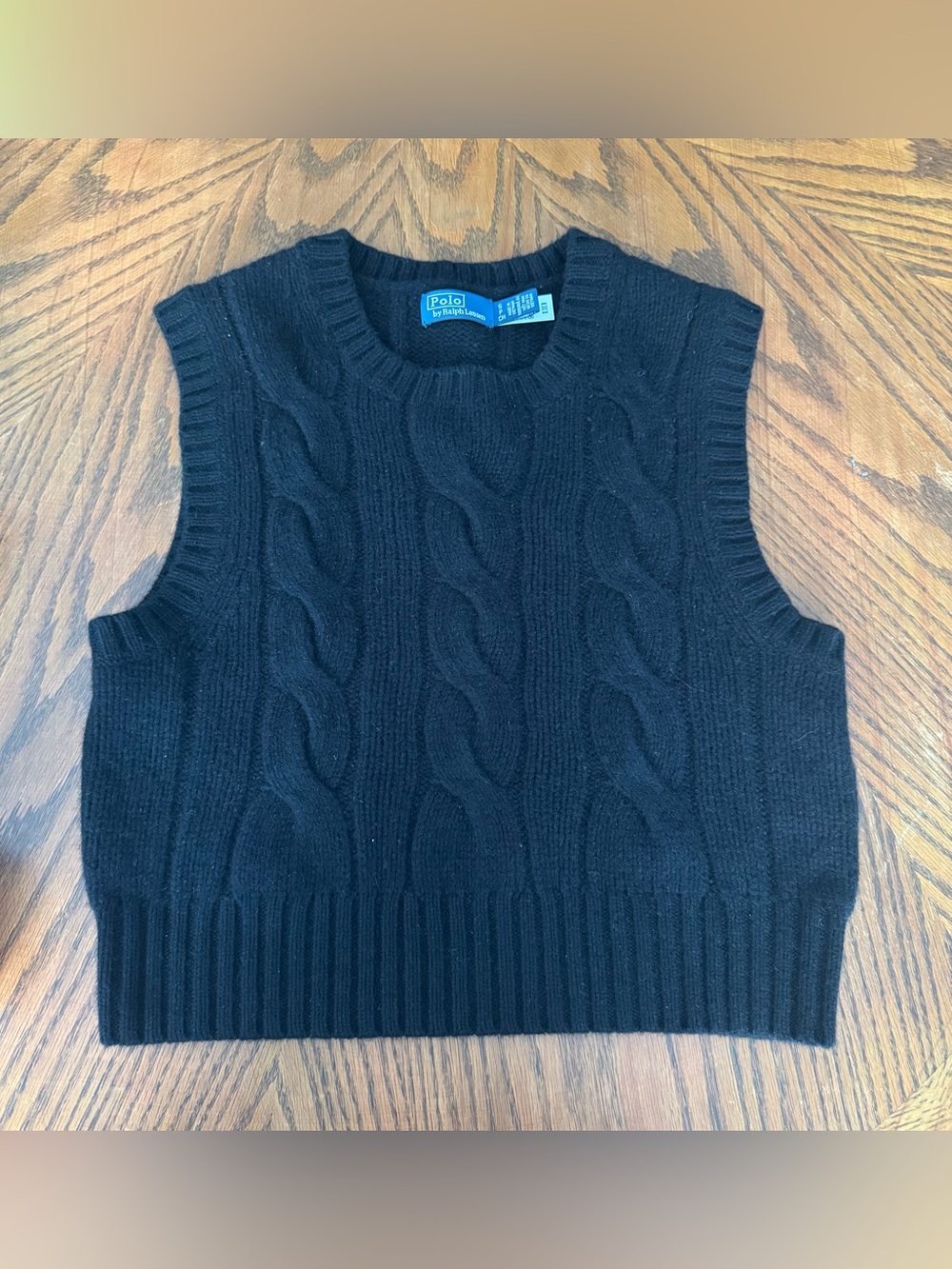 Polo by Ralph Lauren Black Cable Knit Sleeveless Sweater Vest